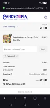 Candycopia coupon verification screenshot