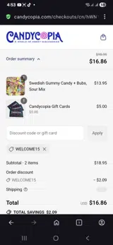 Candycopia coupon verification screenshot