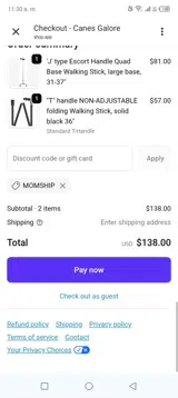 MOMSHIP coupon verification screenshot