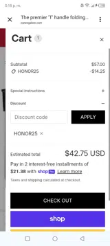 Honor25 coupon verification screenshot
