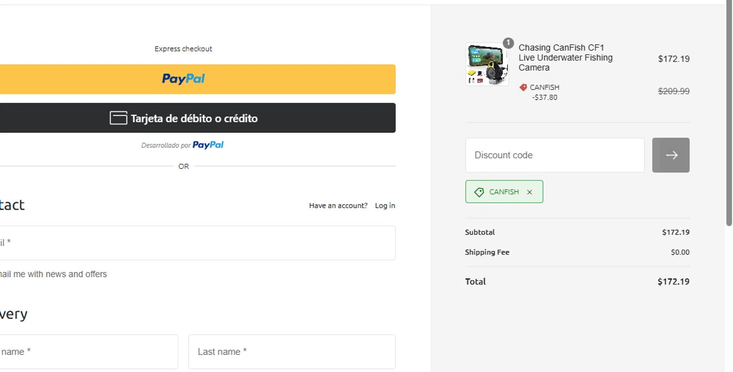 CanFish promo code screenshot showing code CANFISH applied at CanFish checkout page. Uploaded by SimplyCodes community member DeathBone on Nov 4, 2025