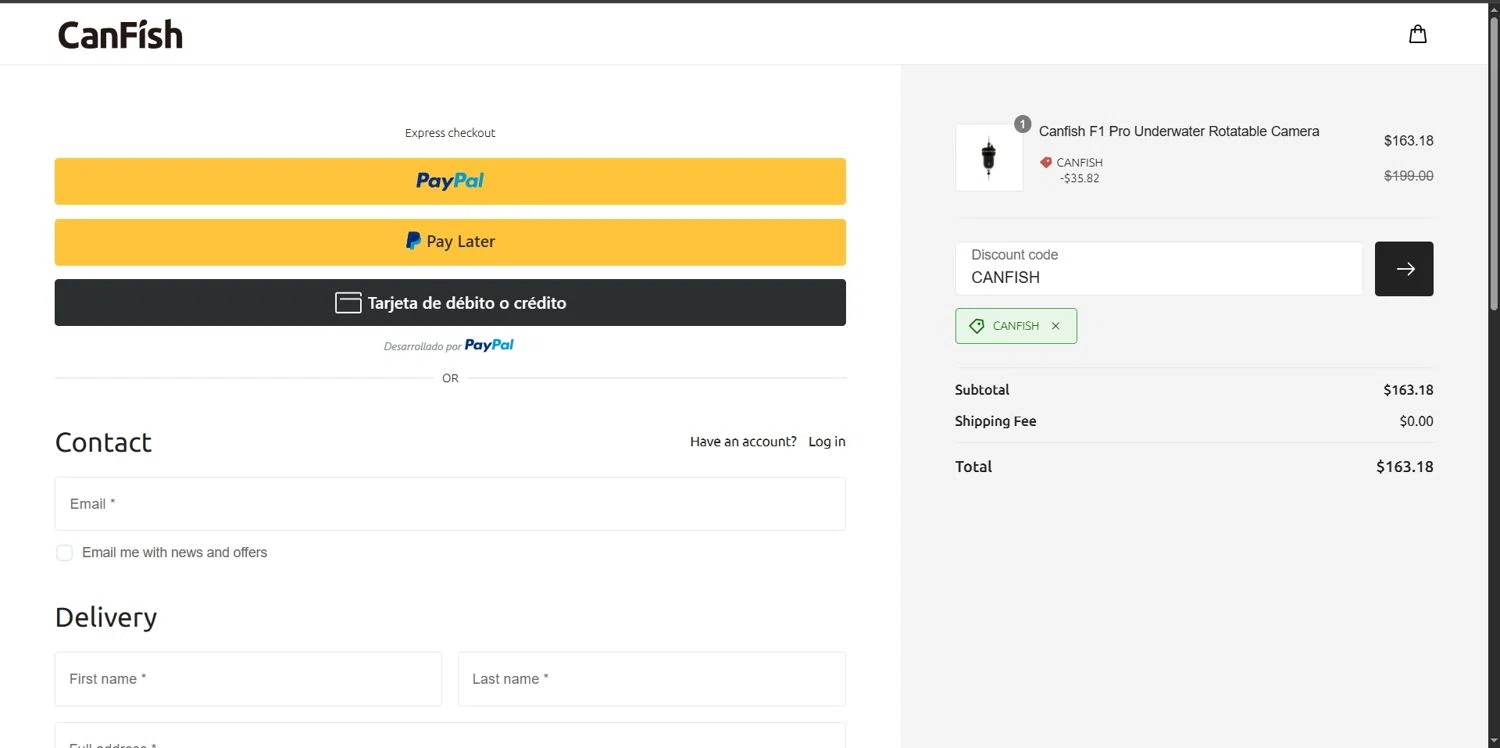 CanFish promo code screenshot showing code CANFISH applied at CanFish checkout page. Uploaded by SimplyCodes community member Depressive on Oct 8, 2025