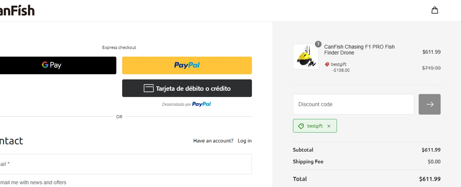 CanFish promo code screenshot showing code BESTGIFT applied at CanFish checkout page. Uploaded by SimplyCodes community member ashe1986 on Oct 17, 2025