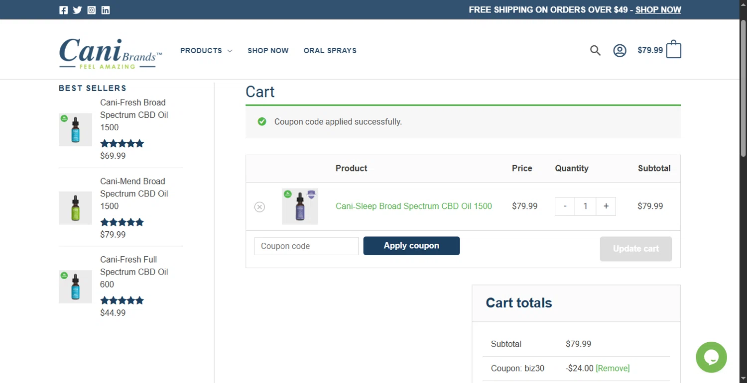 CaniBrands checkout page showing CaniBrands promo code box | Screenshot taken by SimplyCodes community member on Jun 13, 2025
