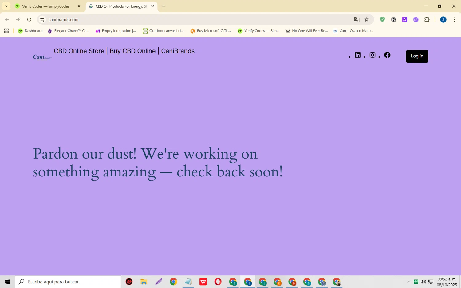 CaniBrands promo code screenshot showing code CB20 applied at CaniBrands checkout page. Uploaded by SimplyCodes community member CleverOwl2485 on Oct 8, 2025
