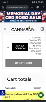 instant25 coupon verification screenshot