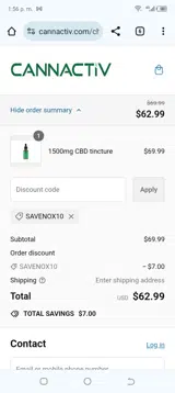 SAVENOX10 coupon verification screenshot