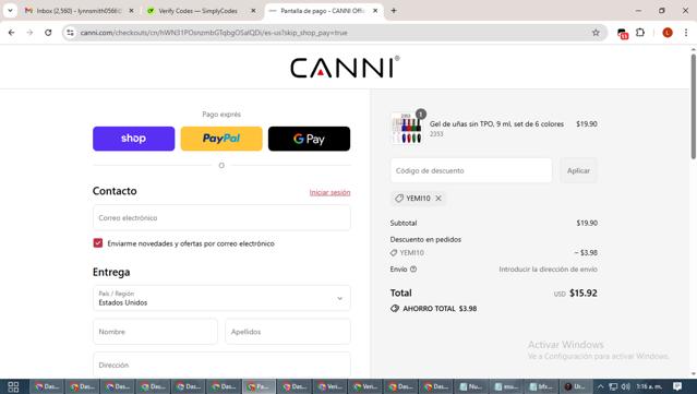 CANNI checkout page showing CANNI discount code box | Screenshot taken by SimplyCodes community member on Sep 15, 2025