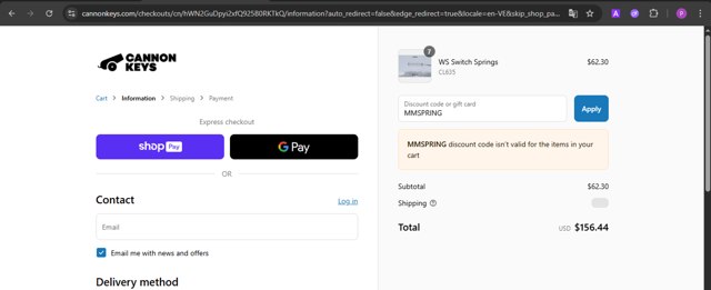 CannonKeys checkout page showing CannonKeys discount code box | Screenshot taken by SimplyCodes community member on Aug 27, 2025