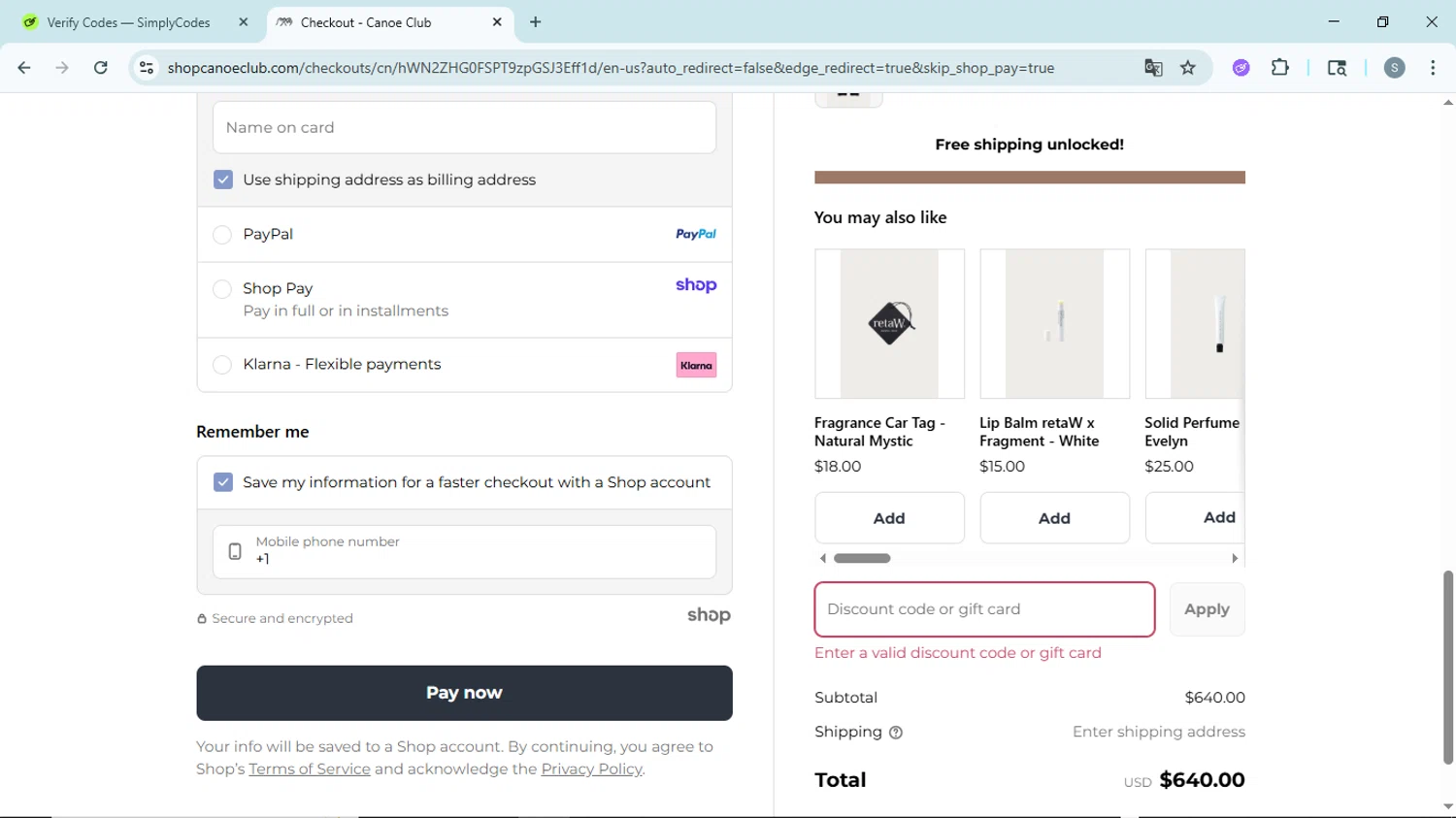 Canoe Club discount code screenshot showing code LABORDAY2025 applied at Canoe Club checkout page. Uploaded by SimplyCodes community member EpicScholar6418 on Sep 4, 2025