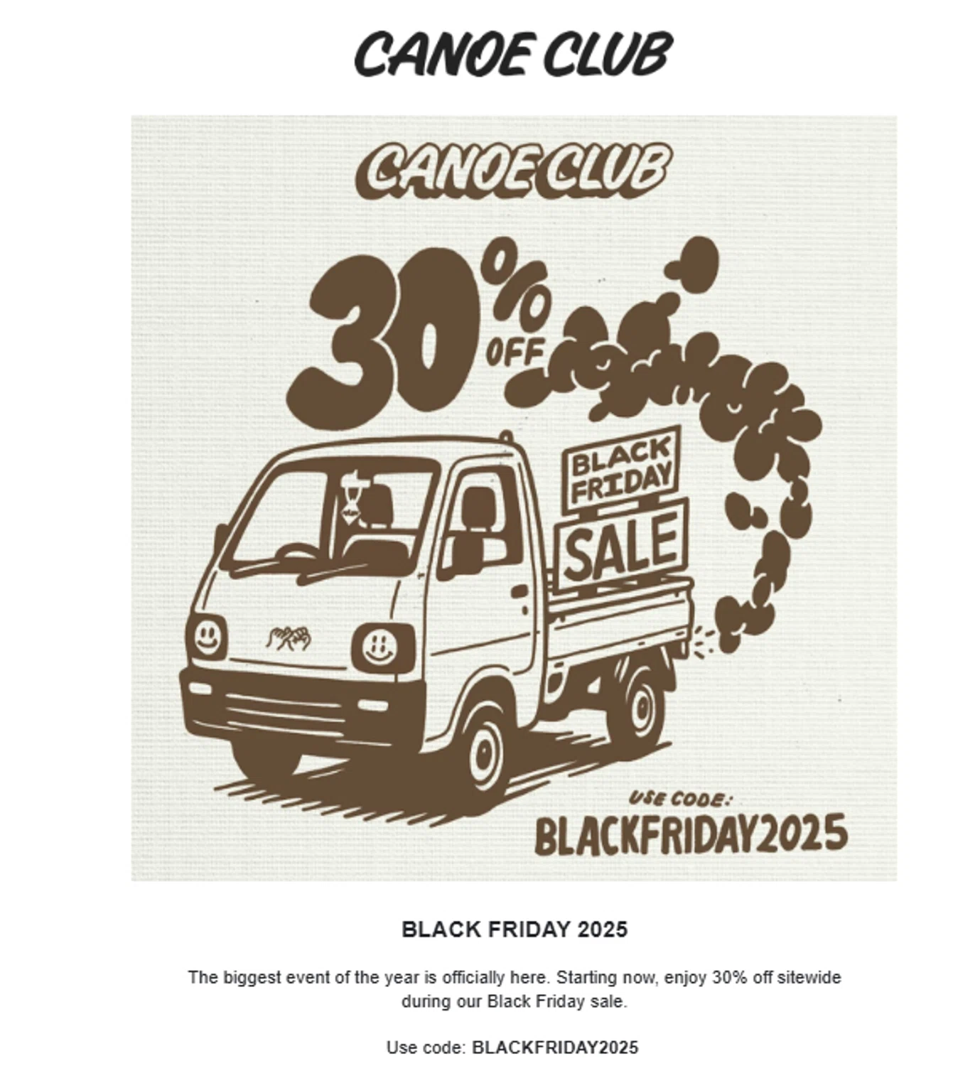 Canoe Club discount code screenshot showing code BLACKFRIDAY2025 applied at Canoe Club checkout page. Uploaded by SimplyCodes community member jesspea on Nov 26, 2025