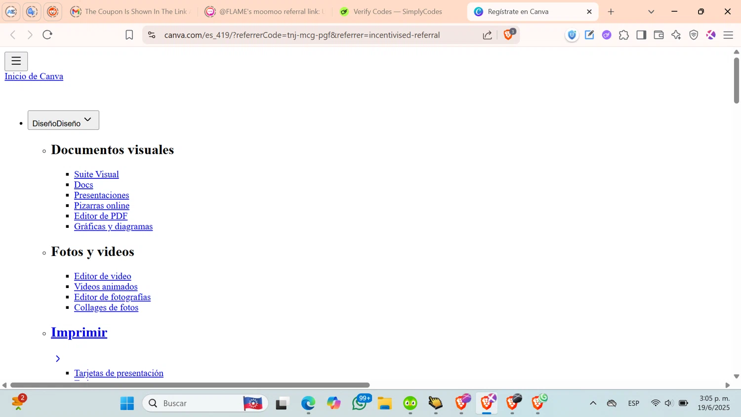 Canva coupon code screenshot showing code incentivised-referral applied at Canva checkout page. Uploaded by SimplyCodes community member cosita on Jun 19, 2025