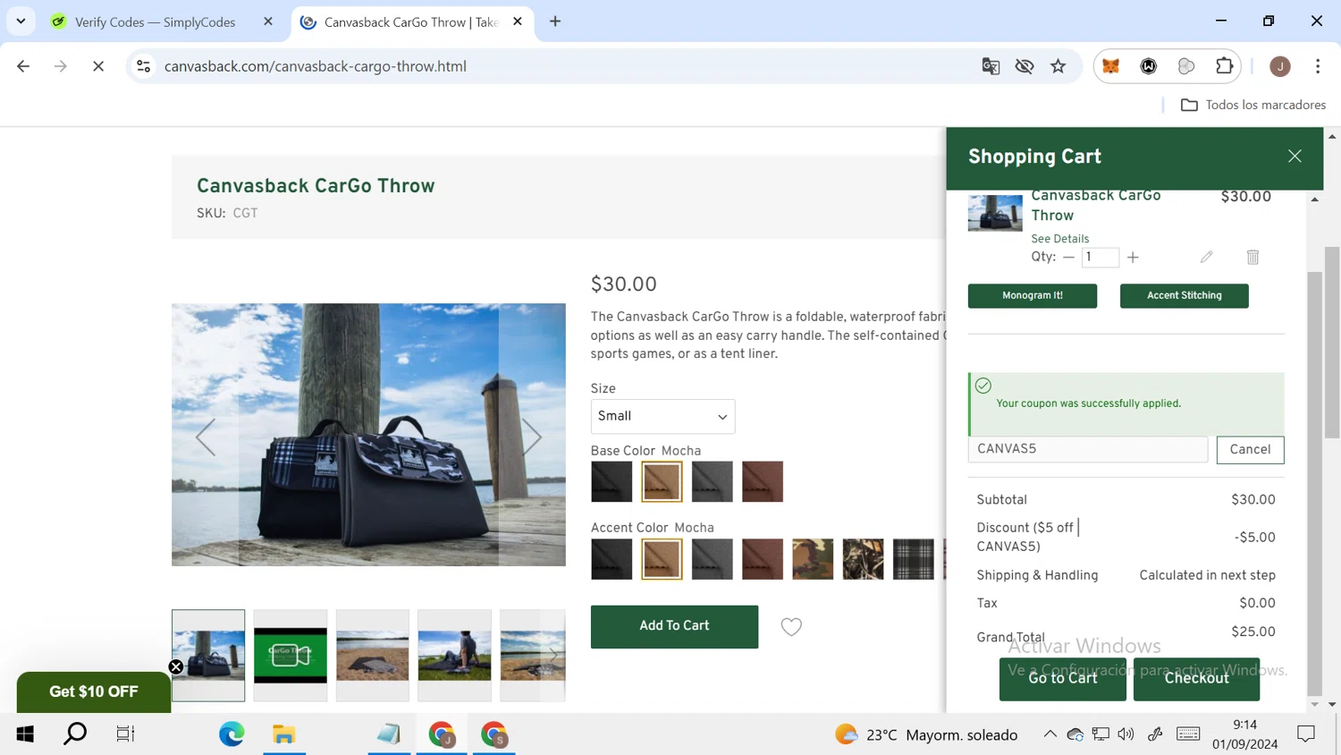 where to use Canvasback promo code box