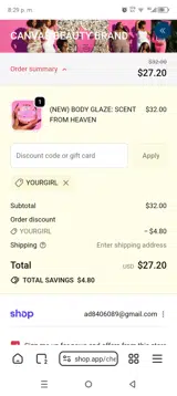 YOURGIRL coupon verification screenshot