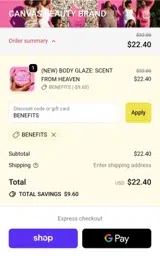 BENEFITS coupon verification screenshot