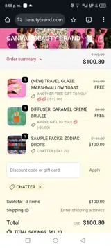 CHATTER coupon verification screenshot