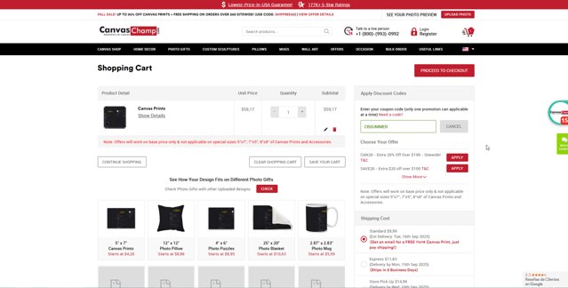CanvasChamp checkout page showing CanvasChamp coupon code box | Screenshot taken by SimplyCodes community member on Sep 5, 2025