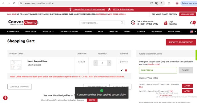CanvasChamp checkout page showing CanvasChamp coupon code box | Screenshot taken by SimplyCodes community member on Sep 5, 2025