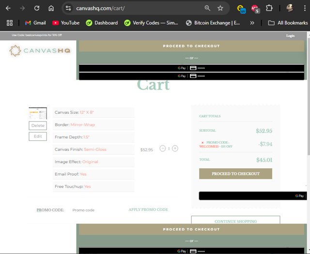 CanvasHQ checkout page showing CanvasHQ promo code box | Screenshot taken by SimplyCodes community member on Feb 23, 2025