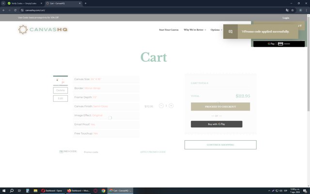 CanvasHQ checkout page showing CanvasHQ promo code box | Screenshot taken by SimplyCodes community member on Aug 7, 2024