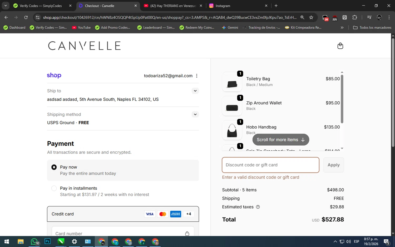 Canvelle promo code screenshot showing code GALENTINE20 applied at Canvelle checkout page. Uploaded by SimplyCodes community member ArizaJesus on Feb 20, 2026