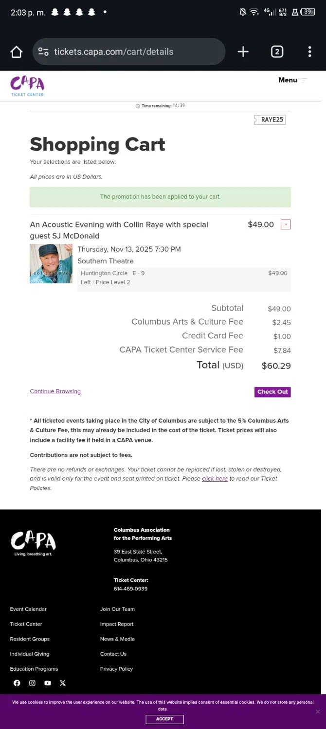 CAPA promo code screenshot showing code RAYE25 applied at CAPA checkout page. Uploaded by SimplyCodes community member Nickurtdale on Nov 2, 2025