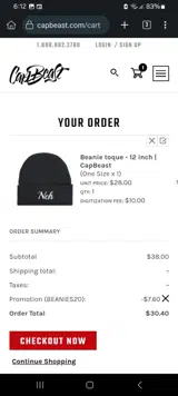 BEANIES20 coupon verification screenshot