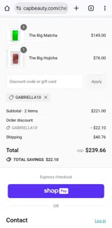 GABRIELLA10 coupon verification screenshot