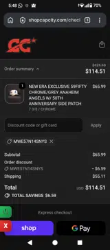 Cap City coupon verification screenshot