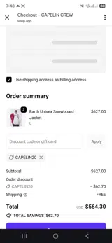 Capelin Crew coupon verification screenshot