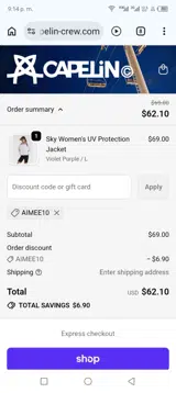 Capelin Crew coupon verification screenshot