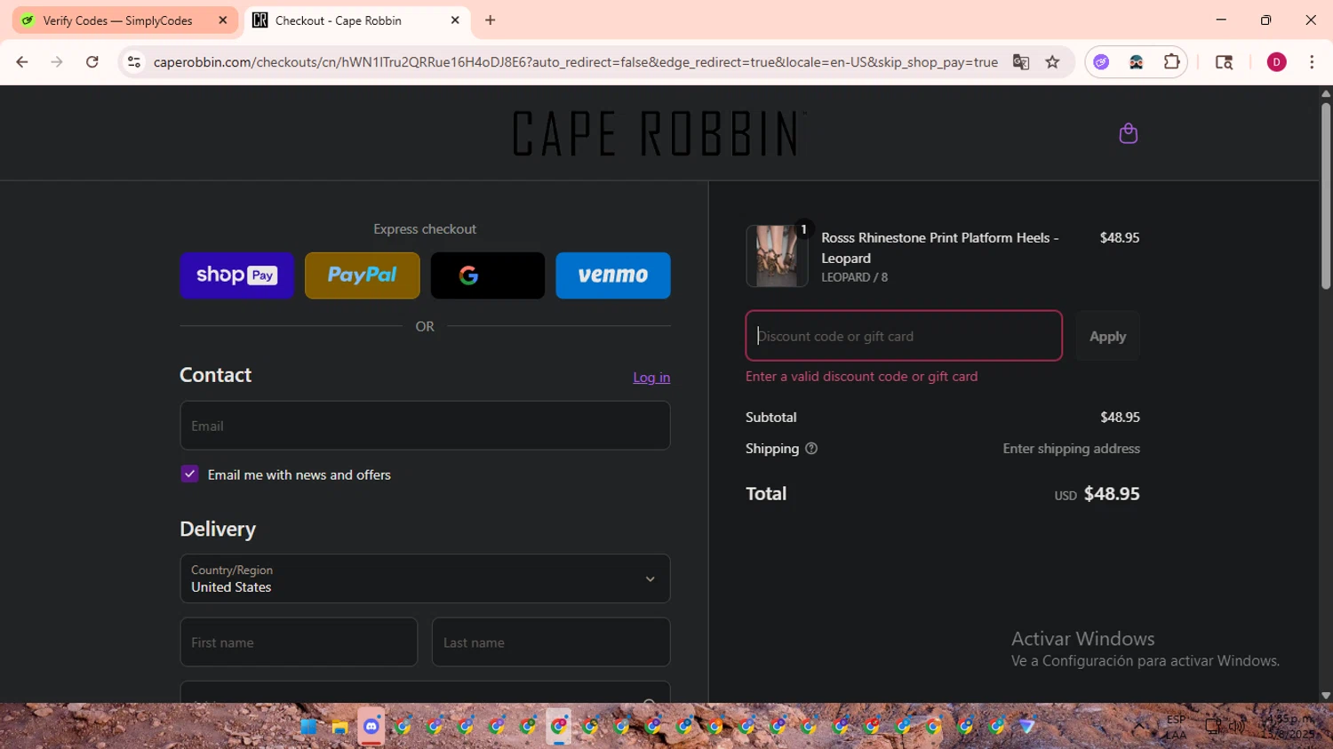 Cape Robbin discount code screenshot showing code BMEDIA15 applied at Cape Robbin checkout page. Uploaded by SimplyCodes community member EpicSaver9948 on Aug 13, 2025