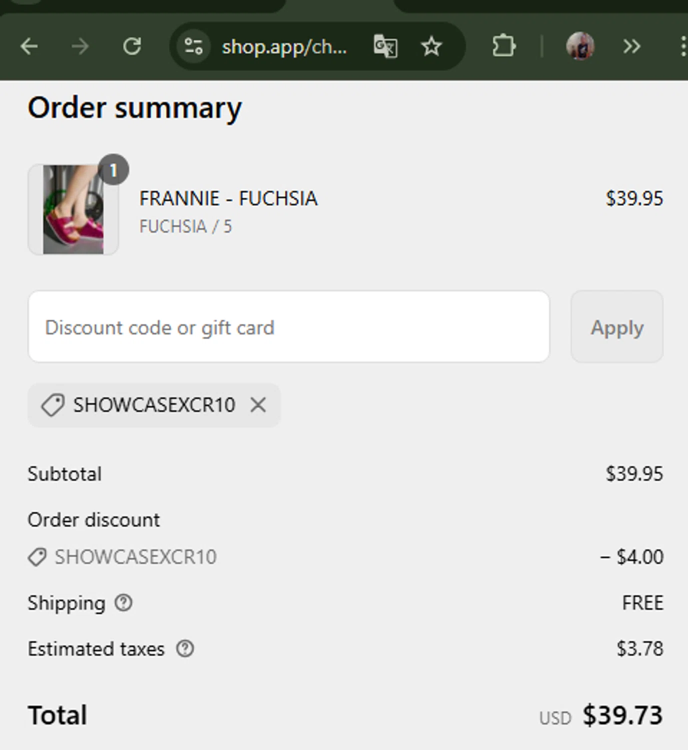 Cape Robbin discount code screenshot showing code SHOWCASEXCR10 applied at Cape Robbin checkout page. Uploaded by SimplyCodes community member CashSaver3941 on Apr 21, 2025