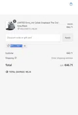 WELCOME15 coupon verification screenshot