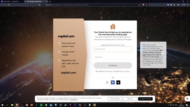 Capital.com checkout page showing Capital.com promo code box | Screenshot taken by SimplyCodes community member on Apr 16, 2023