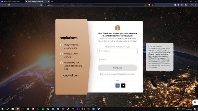 Capital.com checkout page showing Capital.com promo code box | Screenshot taken by SimplyCodes community member on Jun 13, 2023