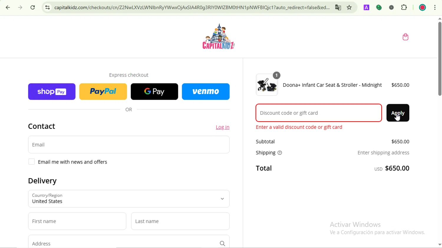 Capitalkidz discount code screenshot showing code 10OFFINVITEF2E69EF1AA9D applied at Capitalkidz checkout page. Uploaded by SimplyCodes community member LOVECOUPON on Mar 13, 2025