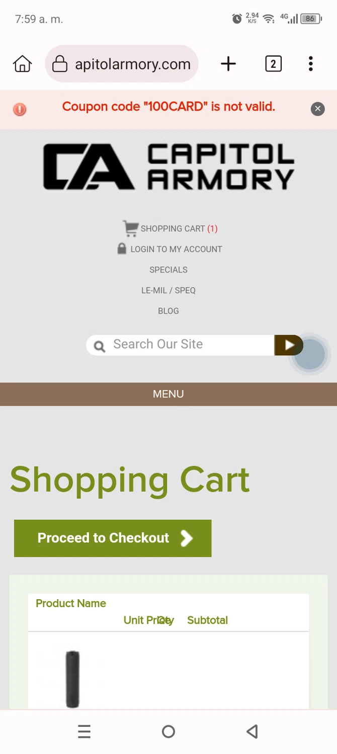 Capitol Armory discount code screenshot showing code 100CARD applied at Capitol Armory checkout page. Uploaded by SimplyCodes community member Anthony_Diaz on Sep 26, 2025