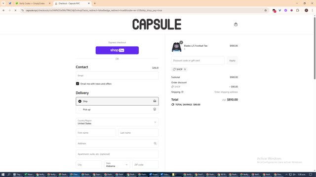 Capsule NYC checkout page showing Capsule NYC promo code box | Screenshot taken by SimplyCodes community member on Aug 27, 2025