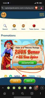 Captain Jack Casino coupon verification screenshot