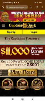 Captain Jack Casino coupon verification screenshot
