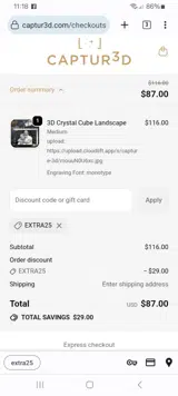 EXTRA25 coupon verification screenshot