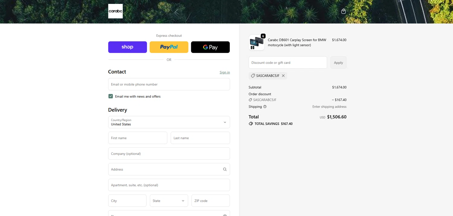 CARabc promo code screenshot showing code SASCARABC5JF applied at CARabc checkout page. Uploaded by SimplyCodes community member JohnSimply on Oct 23, 2025