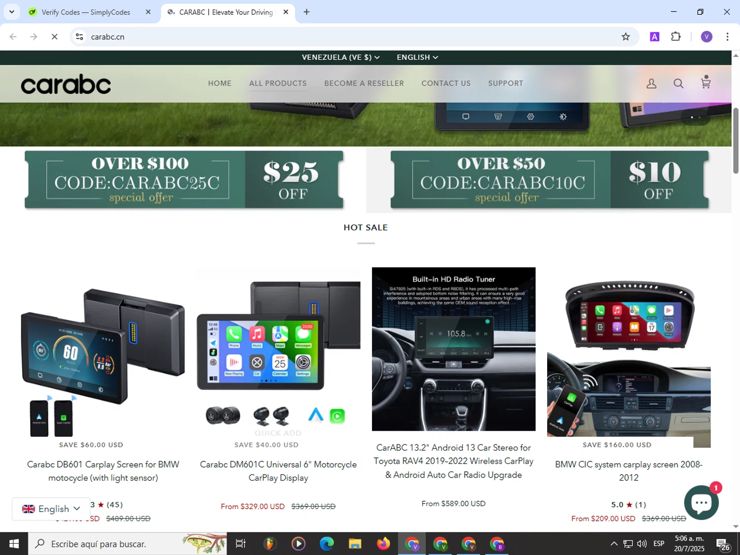 CARabc promo code screenshot showing code CARABC25C applied at CARabc checkout page. Uploaded by SimplyCodes community member Satoru_gojo on Jul 20, 2025