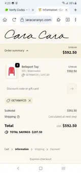 GETAWAY25 coupon verification screenshot