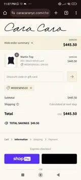 MODESENS10 coupon verification screenshot