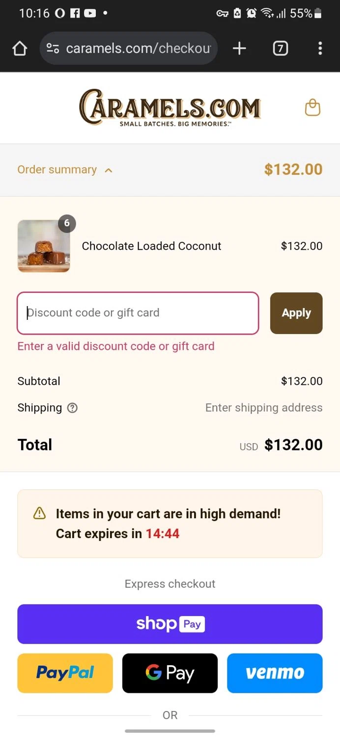 Caramels.com promo code screenshot showing code BEN applied at Caramels.com checkout page. Uploaded by SimplyCodes community member miguelcrast on Mar 28, 2025