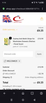 WELCOME25 coupon verification screenshot