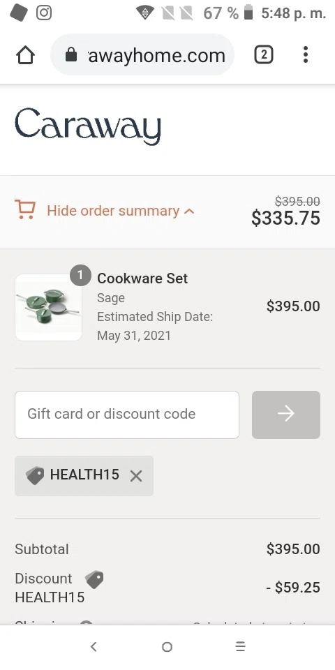 where to use Caraway promo code box
