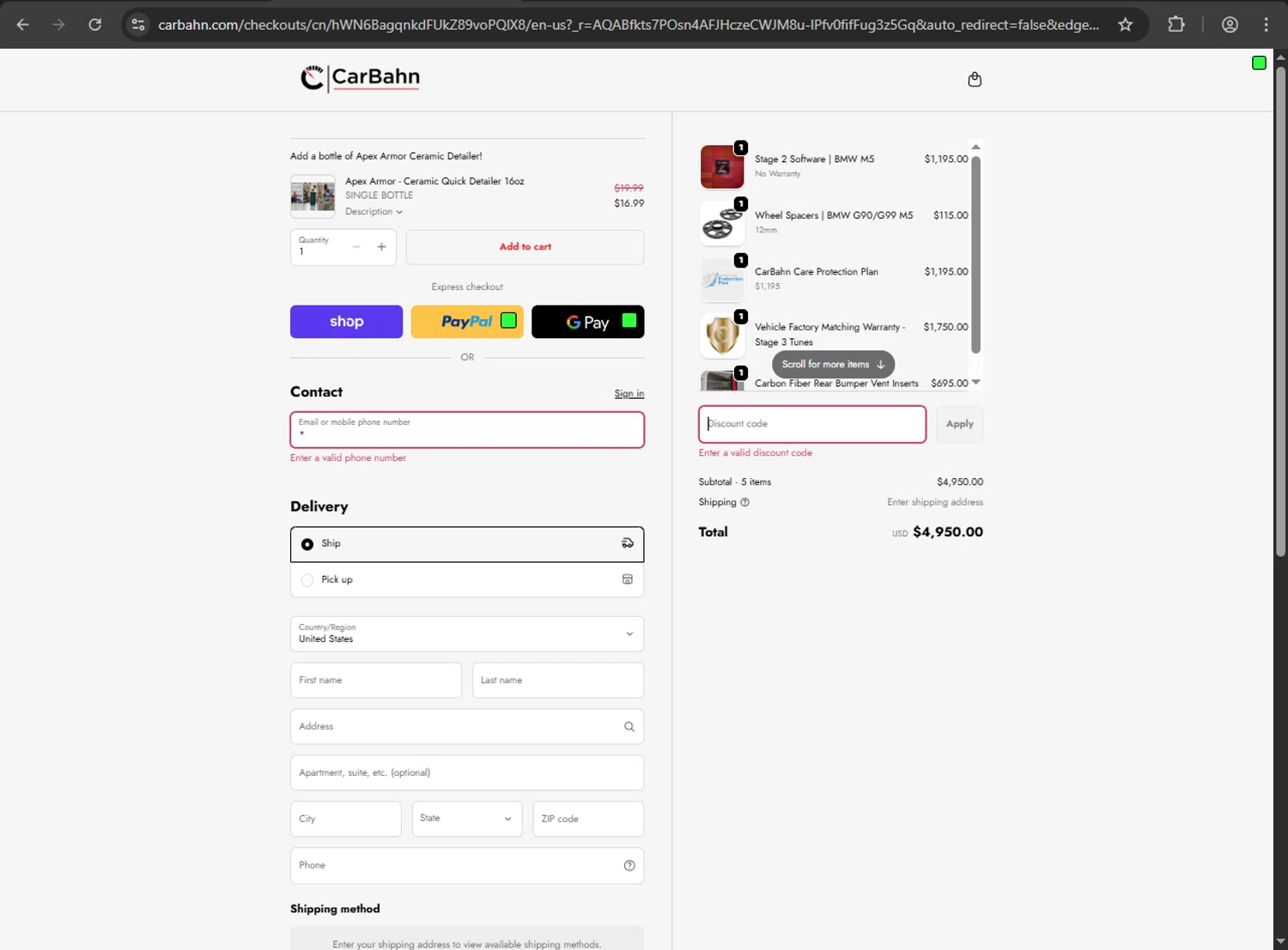 CarBahn promo code screenshot showing code speed20 applied at CarBahn checkout page. Uploaded by SimplyCodes community member 61664350 on Dec 8, 2025